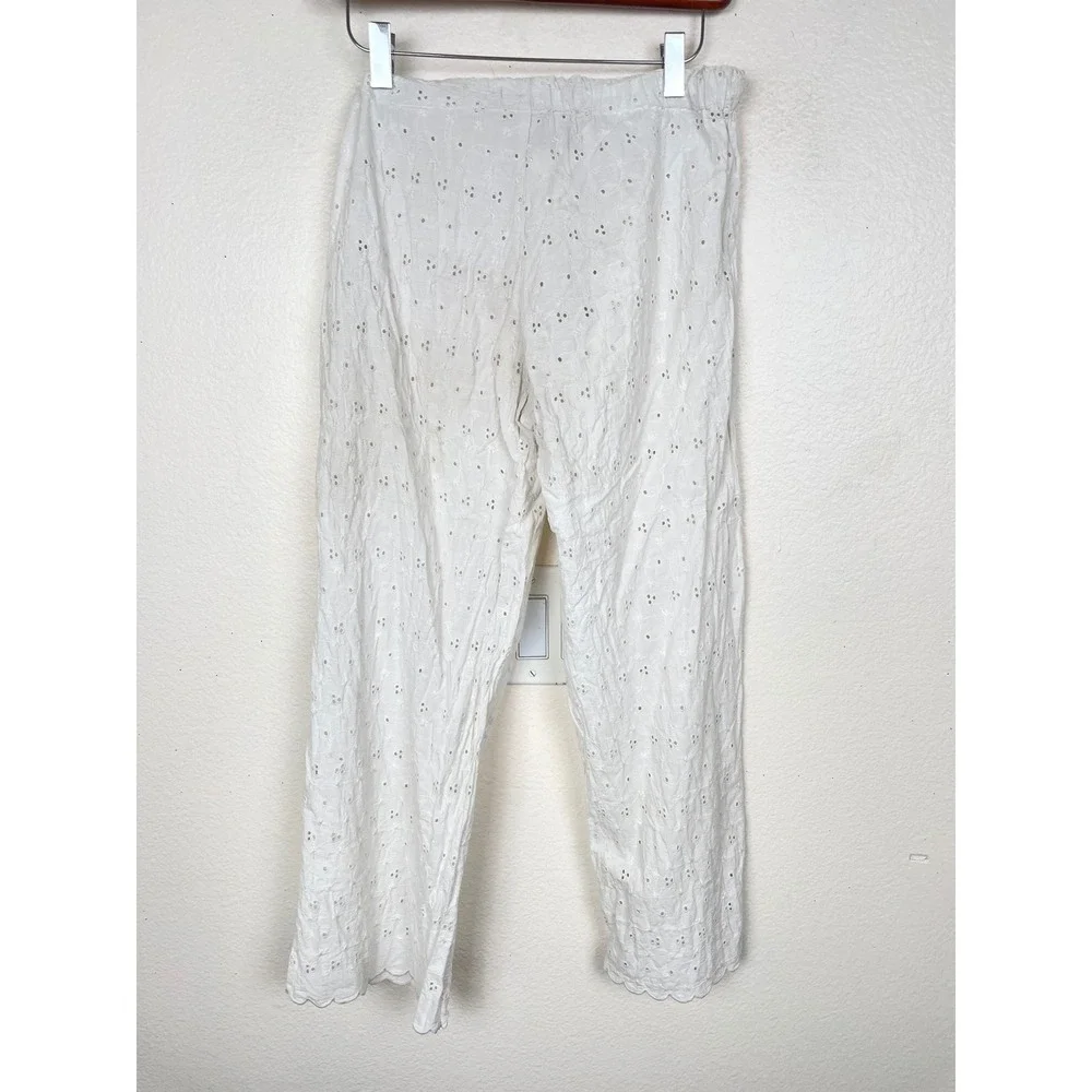 Vintage Womens Pants Sz M Eyelet Bloomer Ruffle Cottage Cotton Lounge Boho White